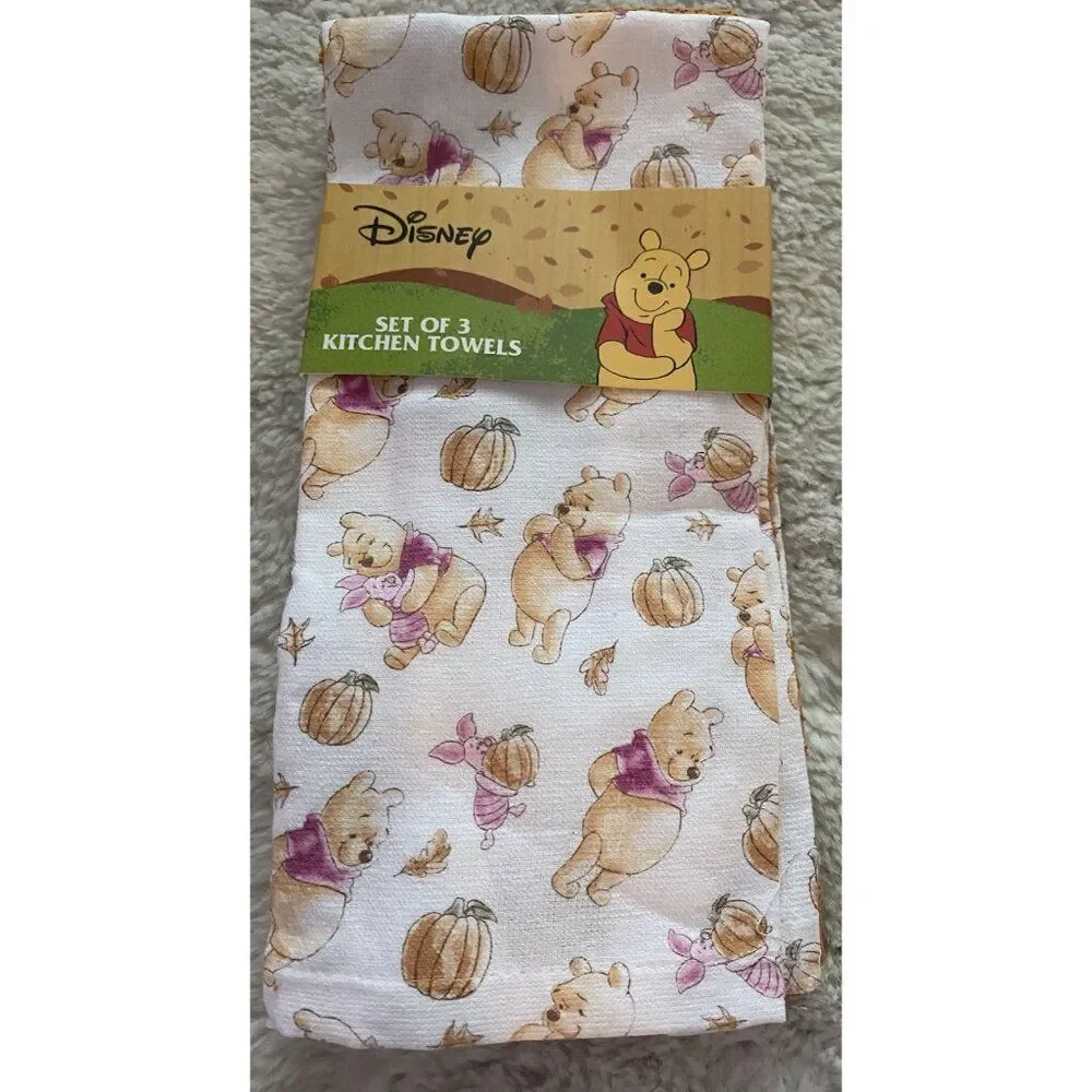 3 Pack Disney Winnie The Pooh Piglet Autumn Fall‎ Leaves Kitchen Towels 16 X 26”